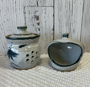 Vintage Pottery Garlic Keeper & Scrubber Holder