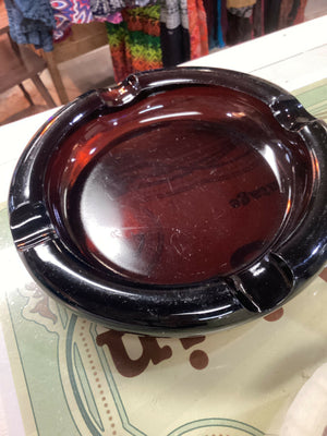 Vintage Heavy Brown Glass Ashtray 8”