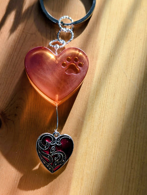 Double heart paw print key chain/dangle