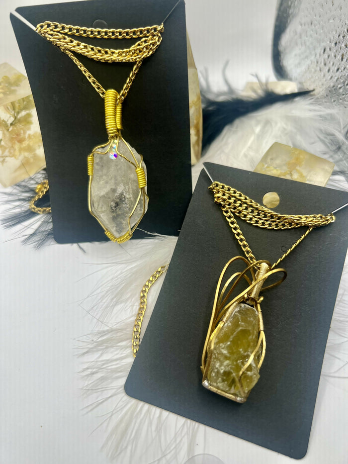 Raw Stone Wire-Wrapped Necklaces