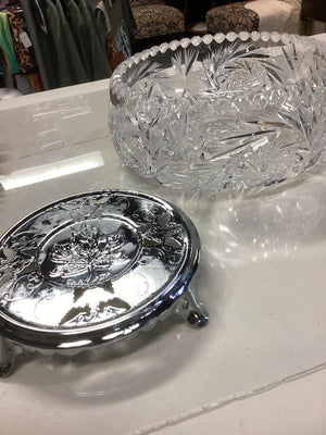 Vintage Pinwheel Crystal Bowl with Stand