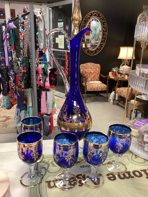 Vintage Cobalt Blue Decanter Set (5 glasses)