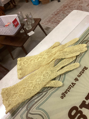 Vintage Yellow Crochet Gloves