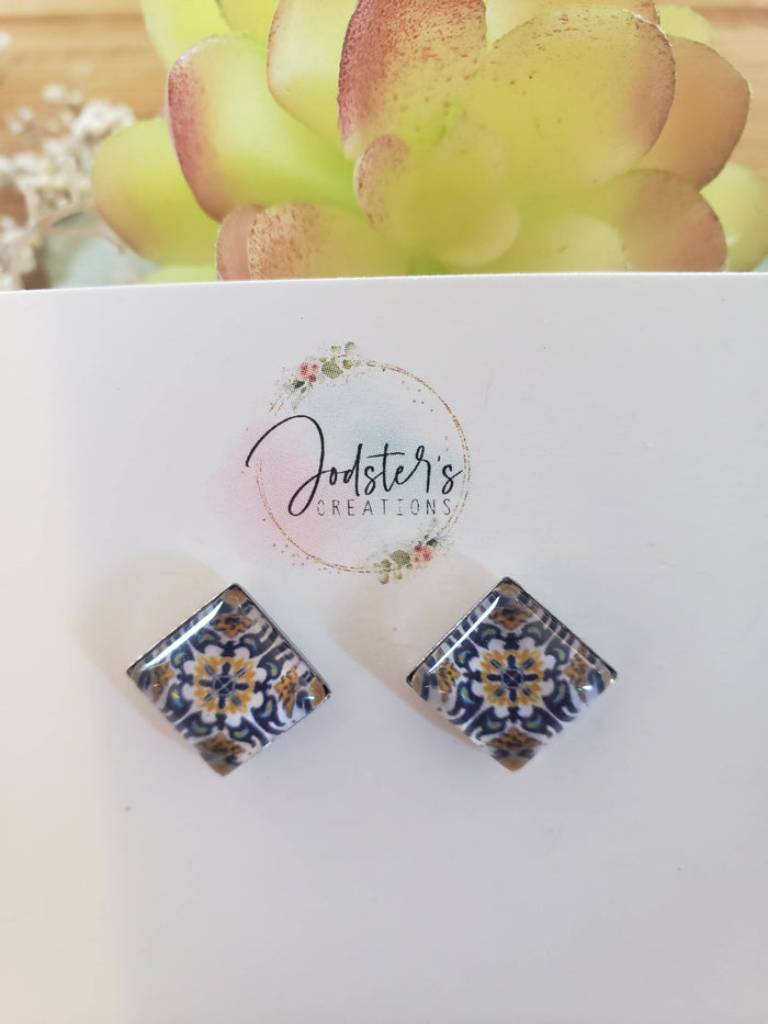 Blue mosaic earrings
