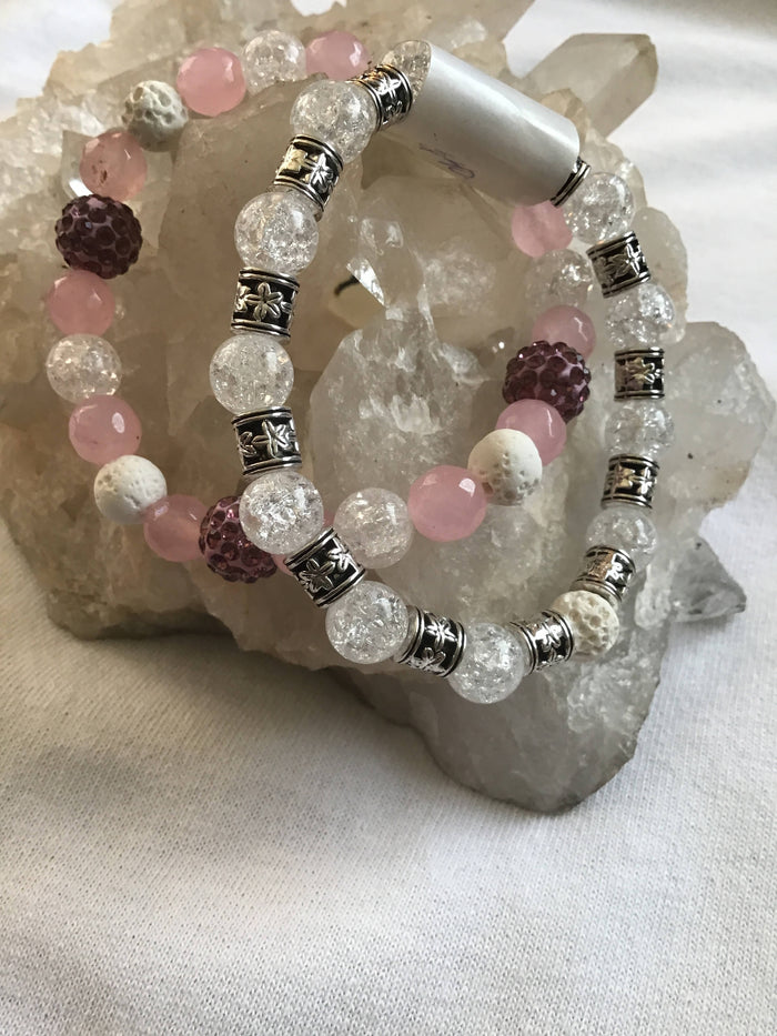 Pink Quartz Crystal Bracelet Duo