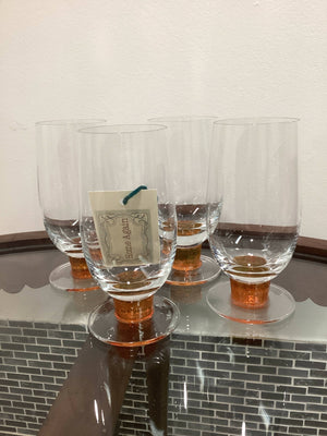 Set of 4 Retro Glassware Orange Stem