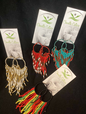 Beaded Hoop Fringe Earrings