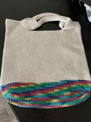 Crochet Yarn Bag White and Colorful 16”x15”