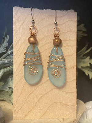 Sea glass & Copper Earrings/ by Simply de novo Creations