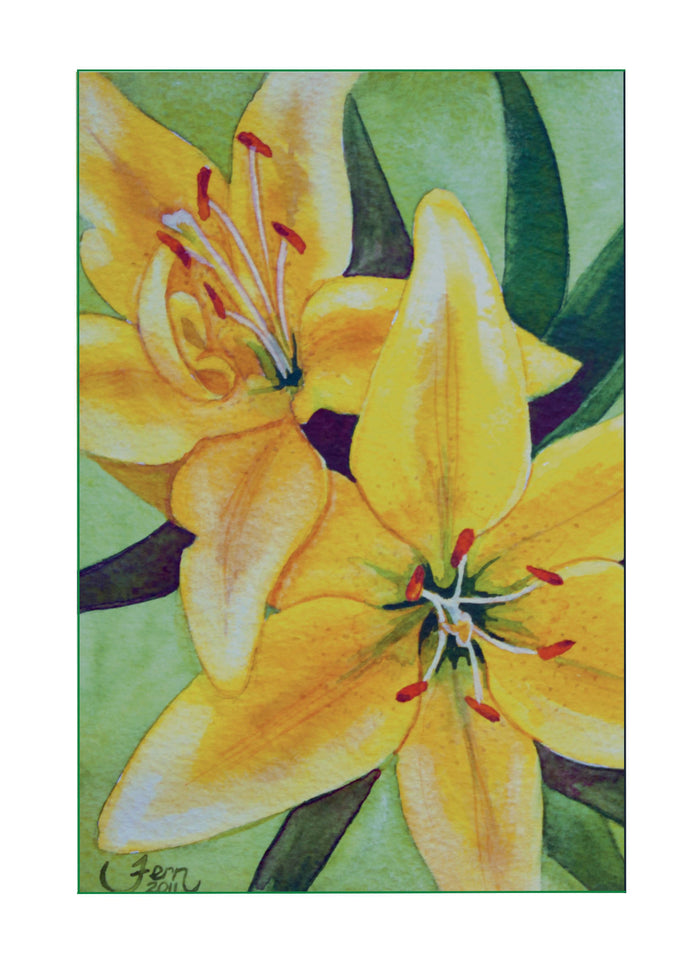 Greeting Card - Yellow Lillies - Watercolour Art - at the Drinkle Mall location