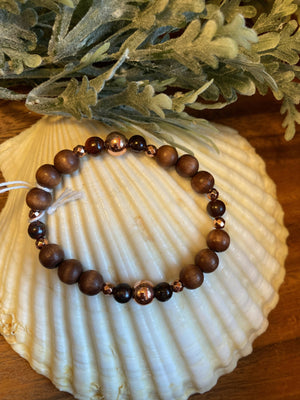 Wood, Tigereye haematite bracelet/by Simply de novo Creations