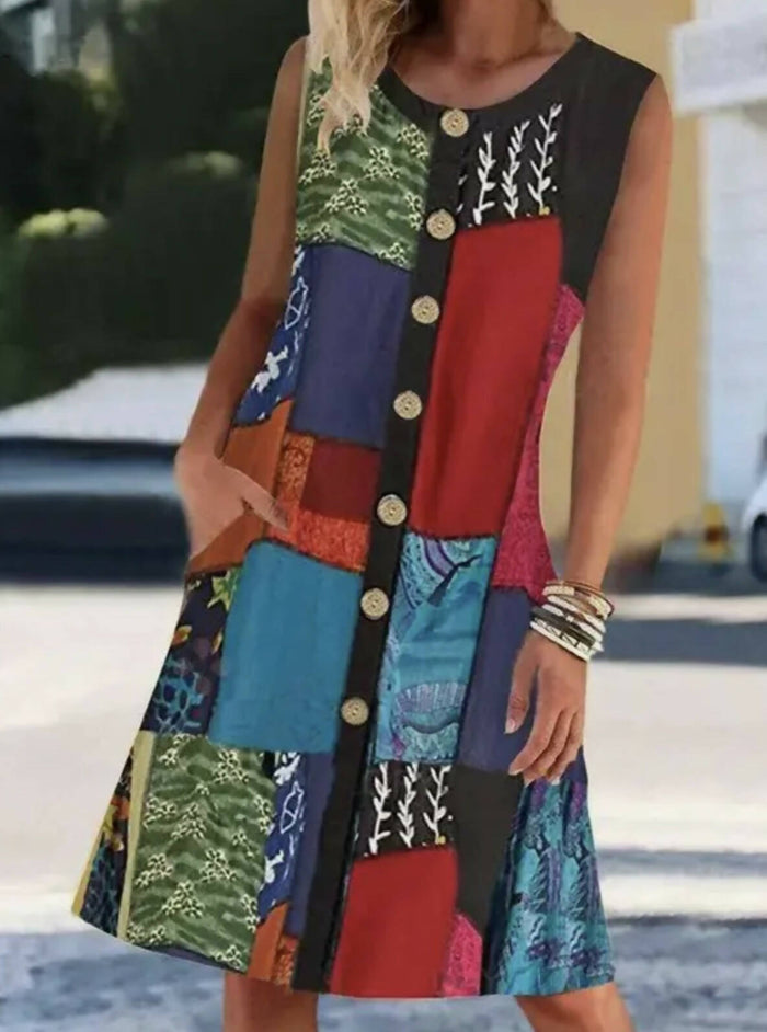 Patchwork look Dress with Pockets