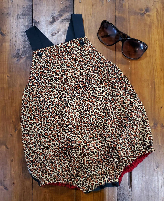 Leopard Print Romper with Vintage Lace. Size 4/5 years