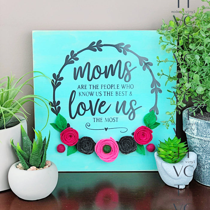 WOOD CANVAS - MOMS LOVE US (Home and Garden, Home Decor, Felt Flowers)