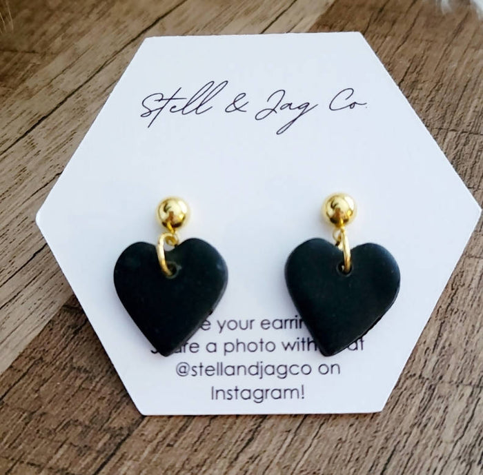 Black Clay Sparkle Drop Heart