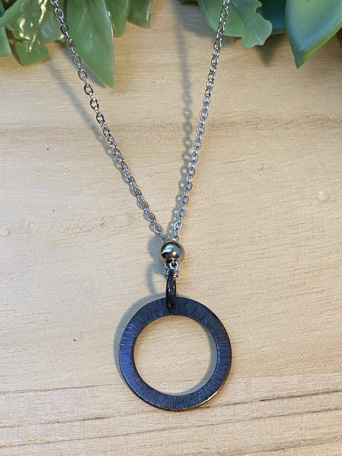 Black patinaed copper circle necklace/by Simply de novo Creations