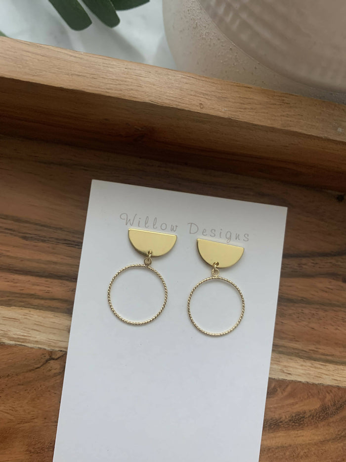 Small Textured Hoop Earring with Half Circle Stud