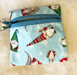 Key Chain Pouch, Coin Purse or Ear Bud Holder - Gnomes Print on Fabric - Drinkle Mall Location Only