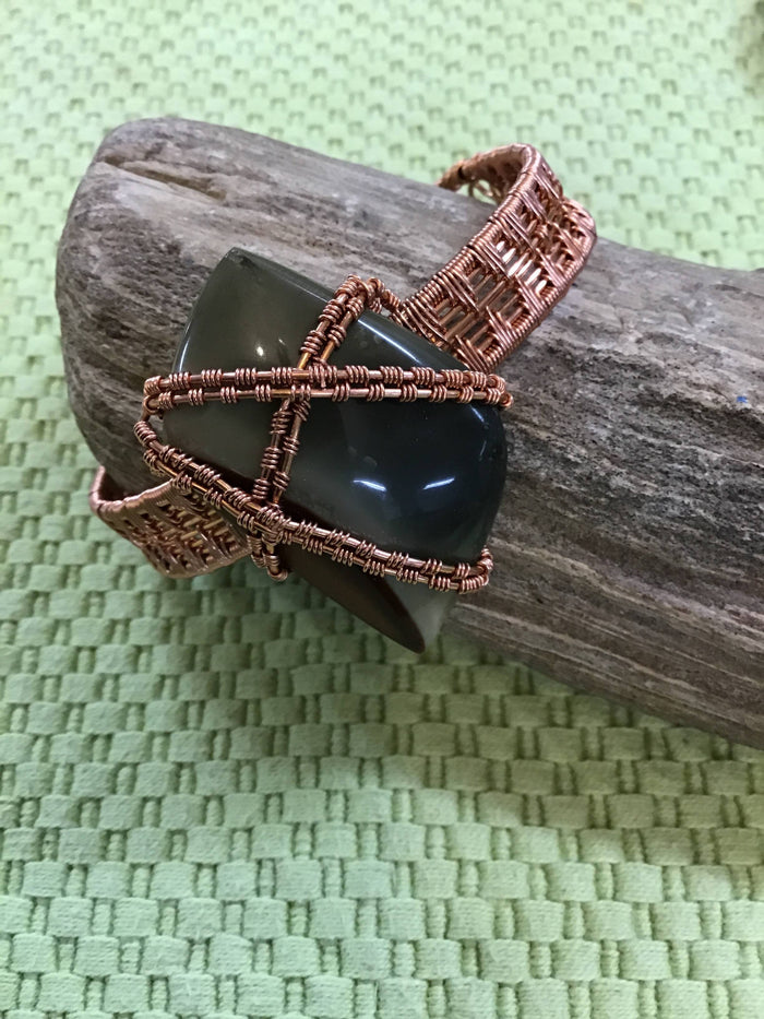 Copper Wire Wrapped Jasper Cabachon Bracelet