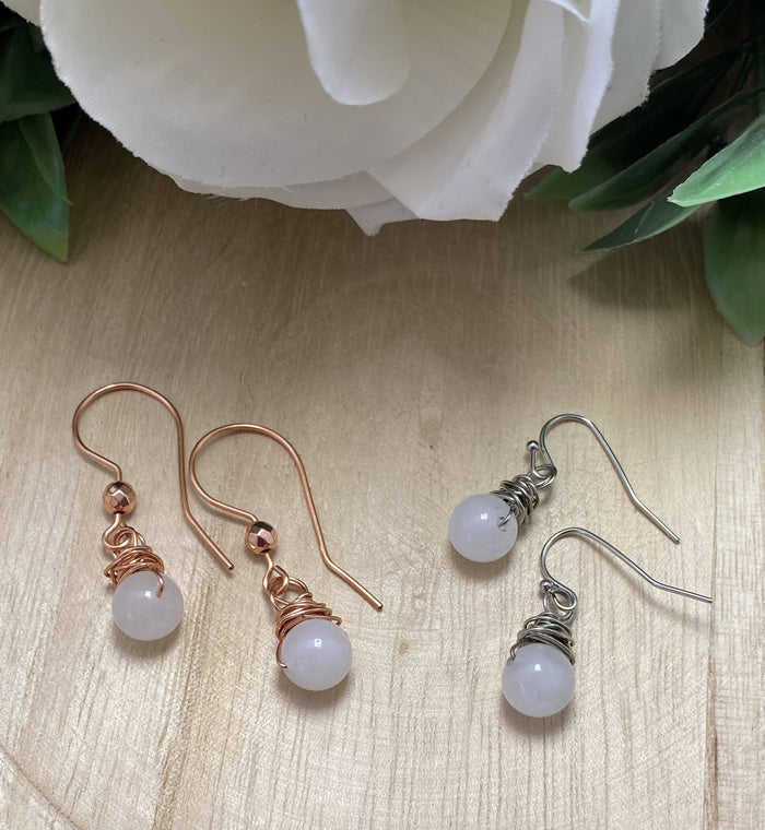 Jade Silver/Rose gold color Earrings/by Simply de novo Creations
