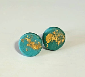 Teal & Gold Clay Stud