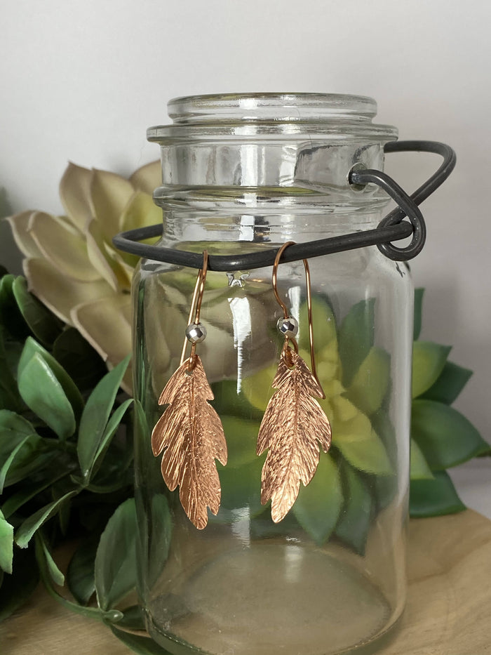 Copper Feather Earrings/by Simply de novo Creations