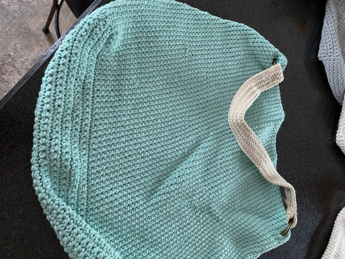 Yarn Crochet Bag, Blue and Light Grey