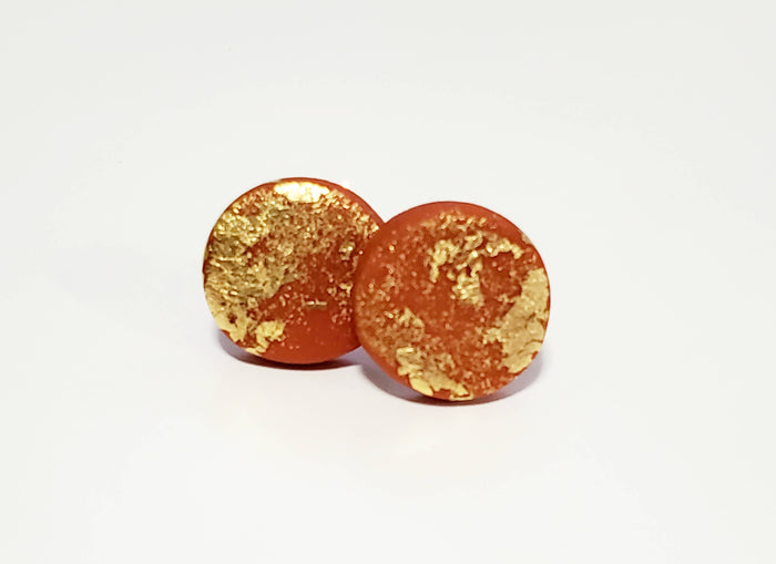 Clay Stud Earring - Orange & Gold