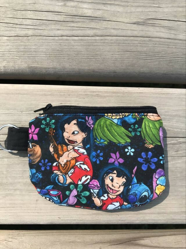Zippered Coin Purse Ear Bud Holder - Blue & Red Cartoon Print - Drinkle Mall Location Only