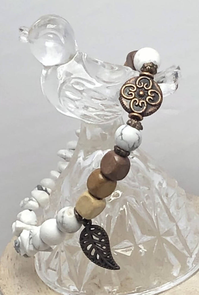 Howalite & Wood charm Bracelet/ by Simply de novo Creations