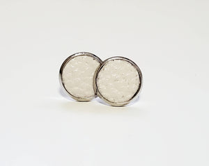 Faux Leather Button Earrings - White