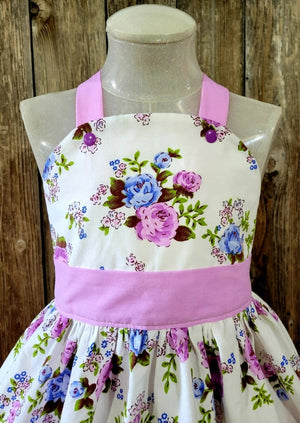 Vintage Floral Retro Swing Dress with Border. Size 6/7 Years