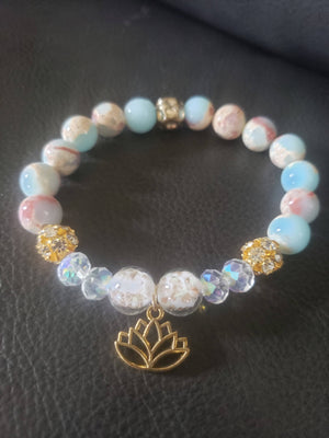 Light Blue stone lotus charm bracelet