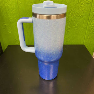 Blue Ombre Glitter Epoxy Travel Mug - Extra Large