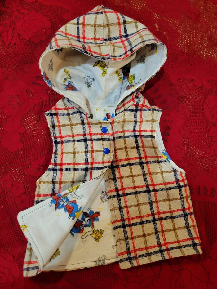 Vintage Wool Hooded Vest with Flannel Lining. Size 2/3 years