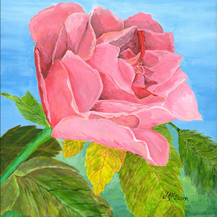 Print of "Pink Rose", 8" x 8" (sized to sit on a shelf, or hung). Available at 33rd St. location.