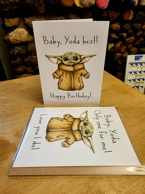 Baby yoda birthday greeting card
