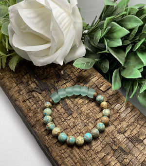 Sea Sediment & Teal Recycled glass Bracelet/by Simply de novo Creations