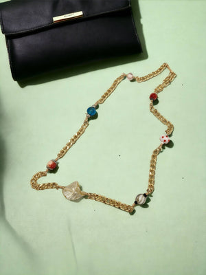 Necklace - Multicolour with gold leaf pendant