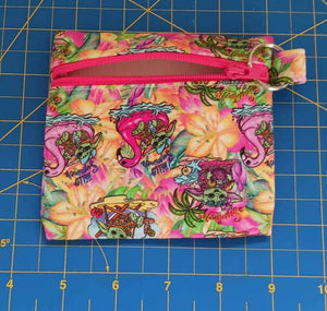 Zippered Coin Purse Ear Bud Holder - Bright Colourful Summer Alien Print - Drinkle Mall Location Only