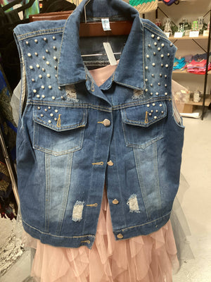 Pearled Jean Vest Size Medium