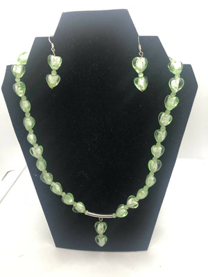 Green Hearts Necklace and Earrings