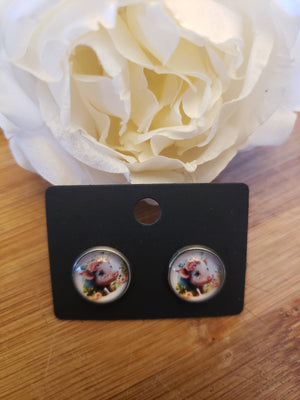 12mm earrings. Cute pigs