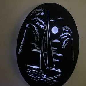 SAIL boat and palm trees 26”x18” I lit sign