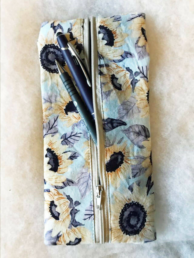 Journal Pen Pouch -- Sunflowers on Blue Background - Drinkle Mall Location Only