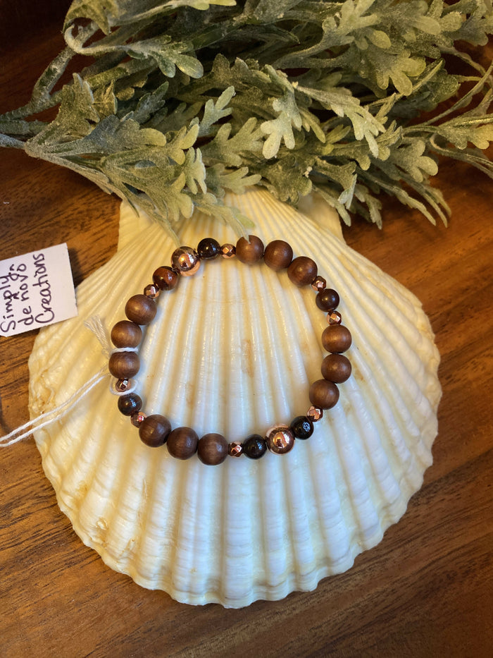 Red tiger eye, and wood bracelet/by Simply de novo Creations