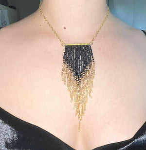 Black Beaded Fringe Necklace