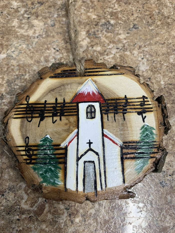 Hand painted/wood burnt wood slice Christmas ornament