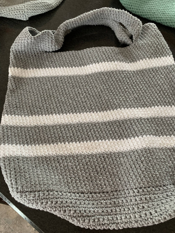 Crochet Yarn Bag, Grye and White
