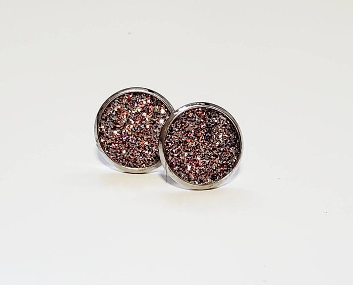 Faux Leather Button Earrings - Sparkle